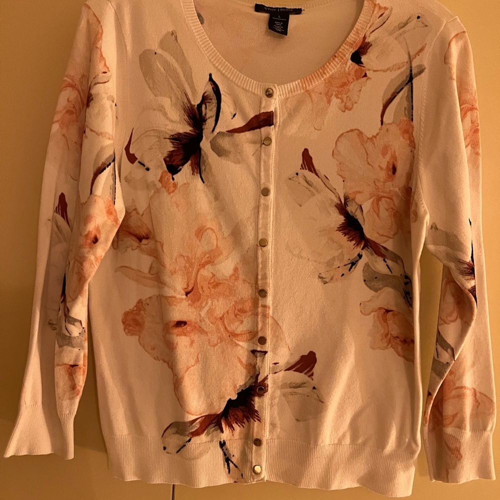 White House Black Market Floral Snap Cardigan
